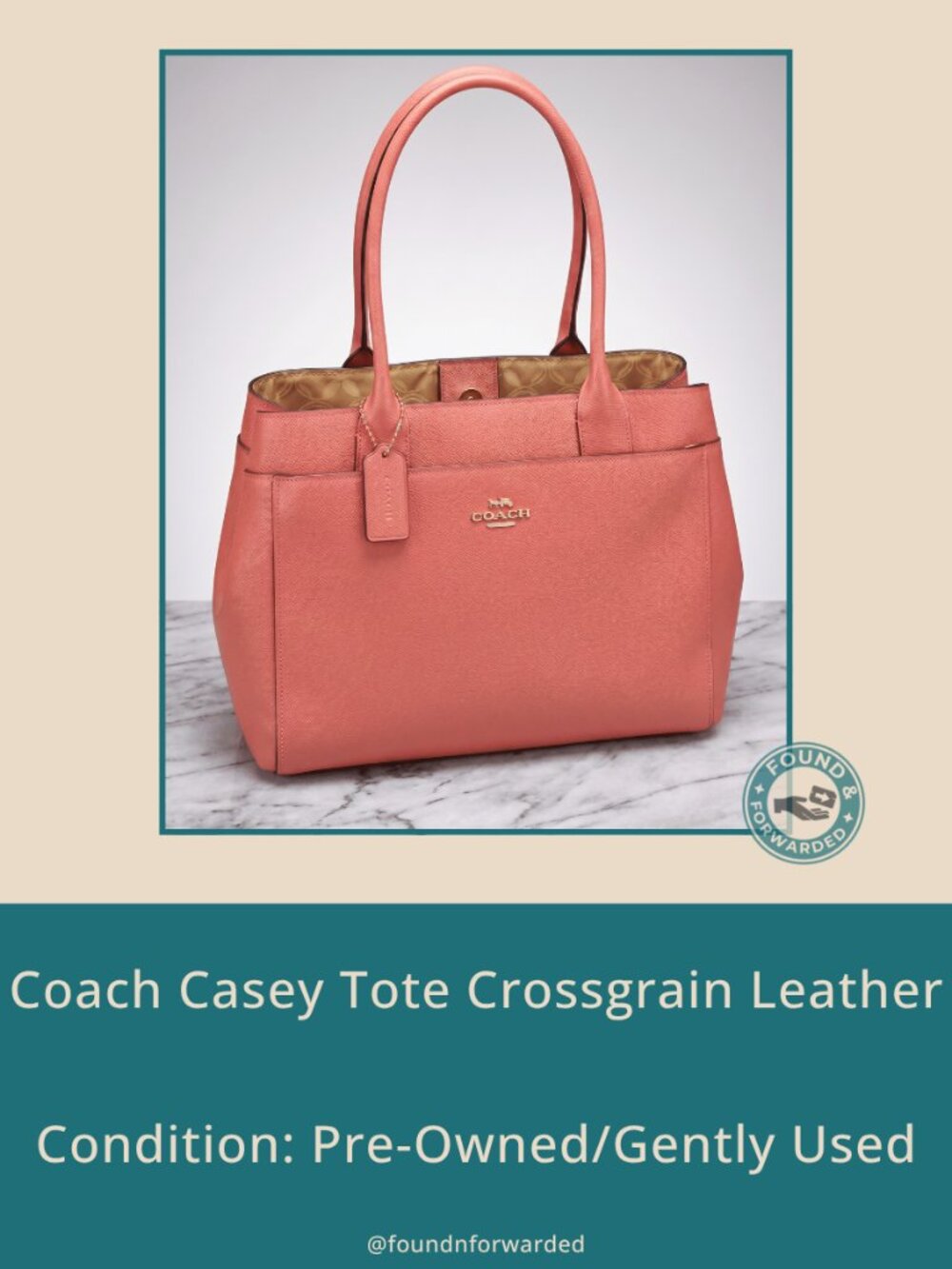 Coach Casey Tote Crossgrain Leather Gold Hardware Mauve Old Rose Pre-owned